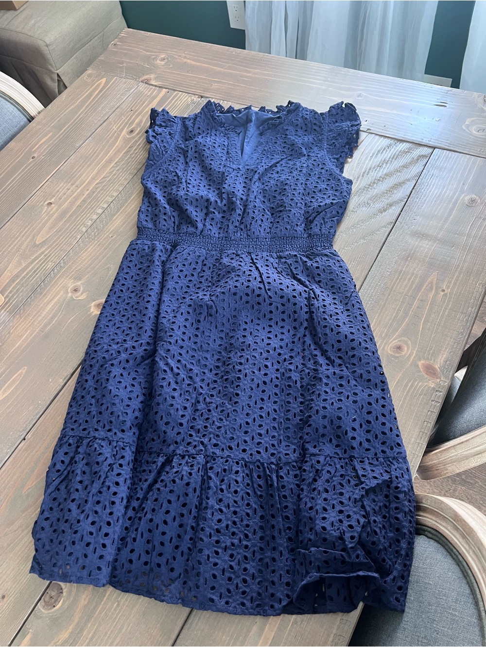 Navy Eyelet Fit & Flare Dress